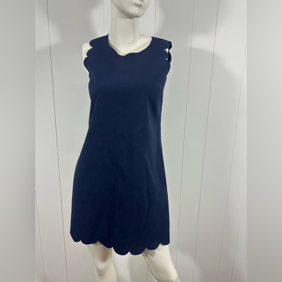 J Crew Women Sz 4 Navy Blue Scalloped Shift Sleeveless Dress Style A3744 - Picture 2 of 10